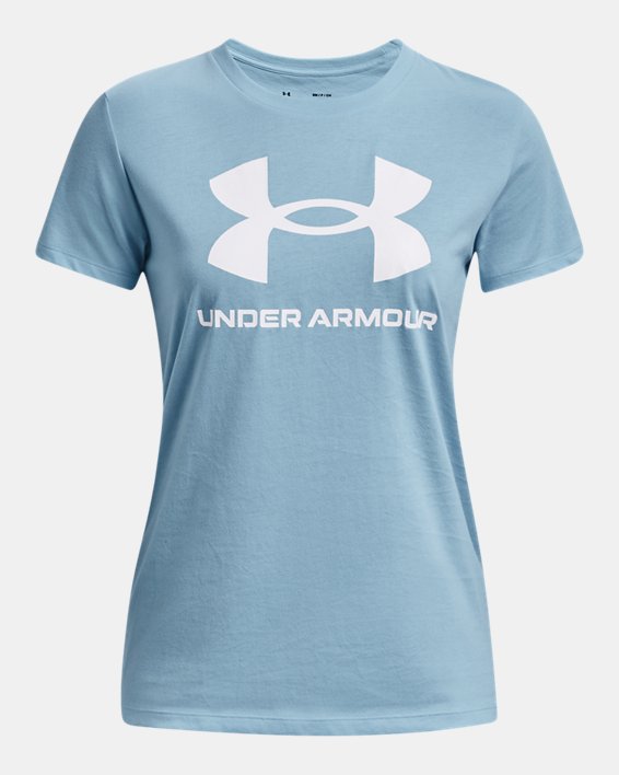 Women's UA Rival Logo Short Sleeve in Blue image number 4
